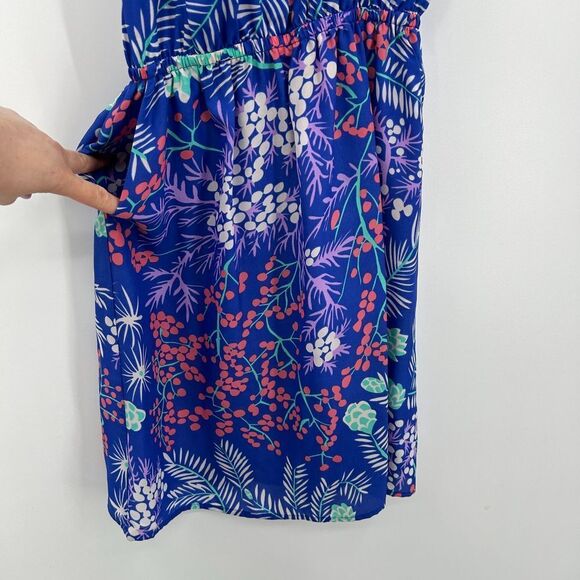 YUMI KIM Blue Purple Floral Print Lightweight Crossback Summer Mini Dress Medium - Picture 4 of 7